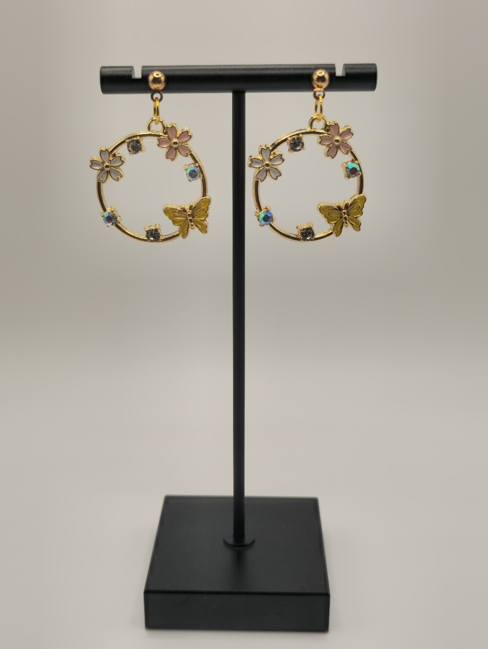 Handcrafted Butterfly Blossom Crystal Hoop Earrings